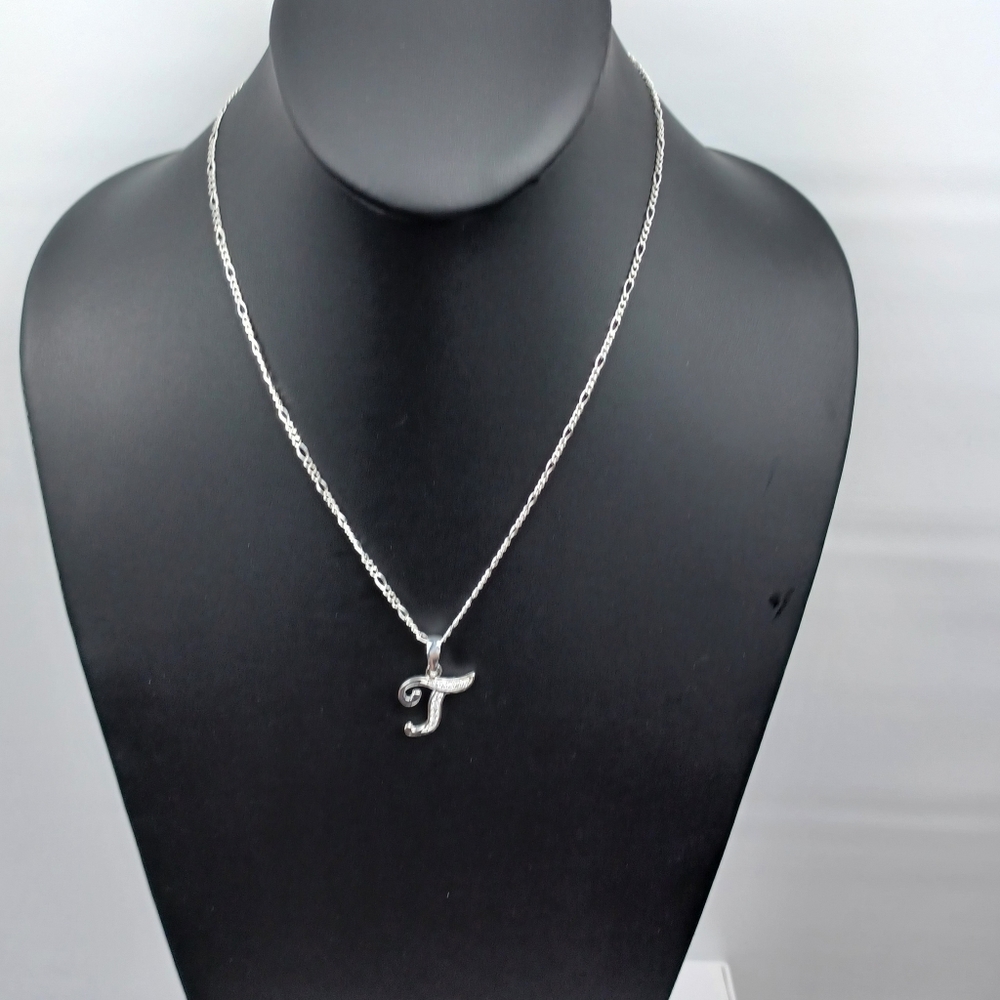 925 sterling silver alphabet letter T pendant necklace - Picture 7 of 17